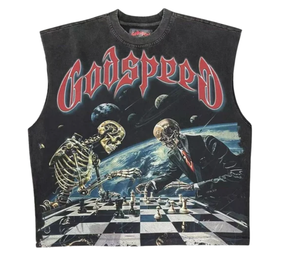 GODSPEED NEW YORK CHECKMATE SLEEVELESS TEE "BLACK WASH"