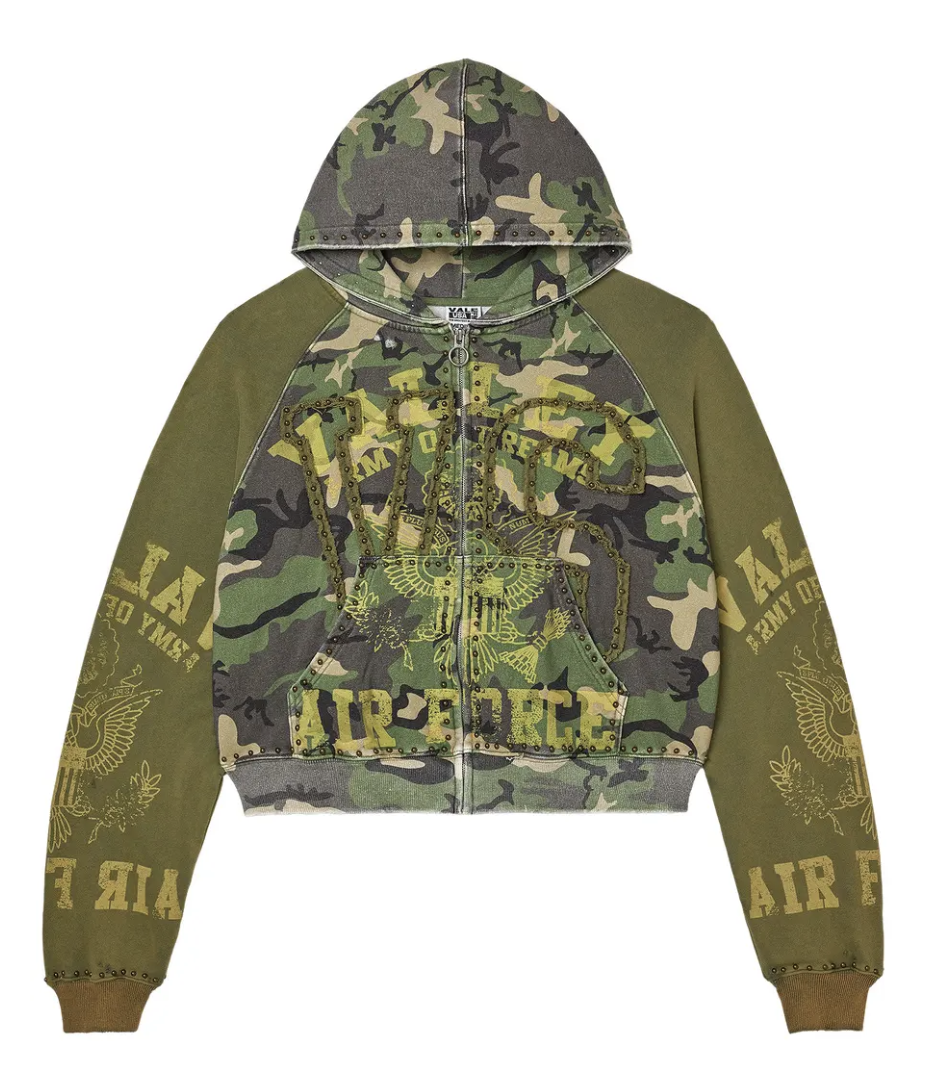 VALE FOREVER CAMO TERRAIN ZIP UP HOODIE GREEN