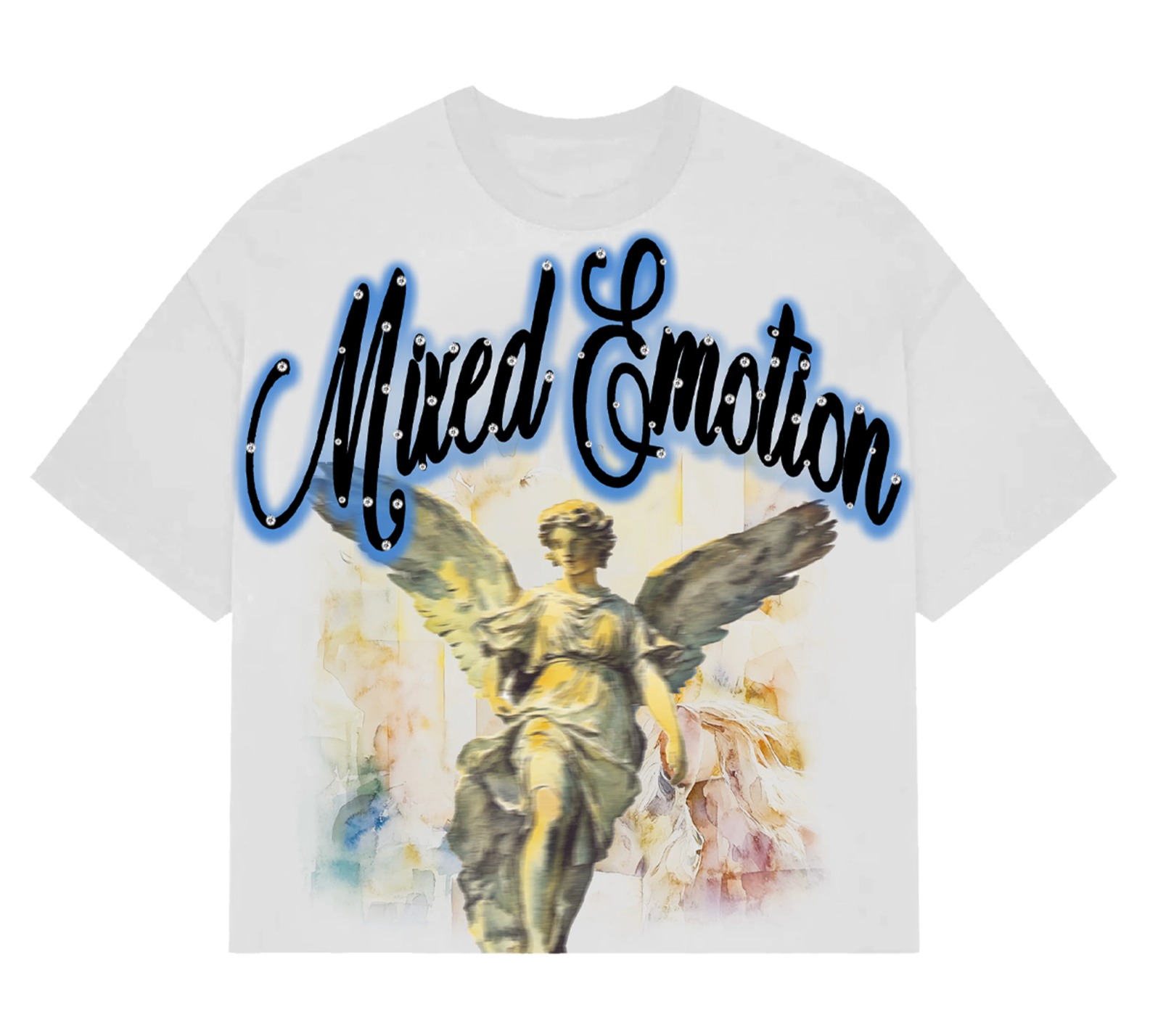 MIXED EMOTION Blue “Rhinestone” Cropped Shirt
