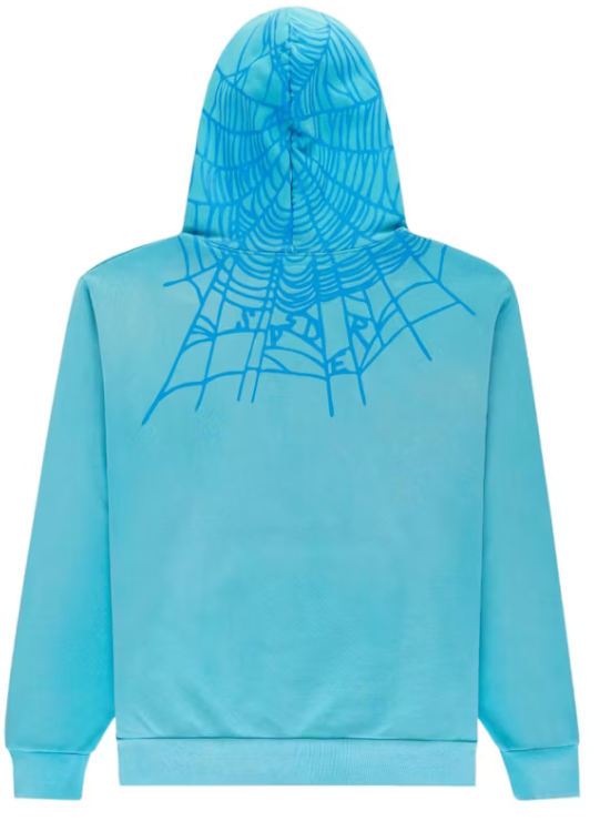 Sp5der Heavy Web Hoodie Cyan