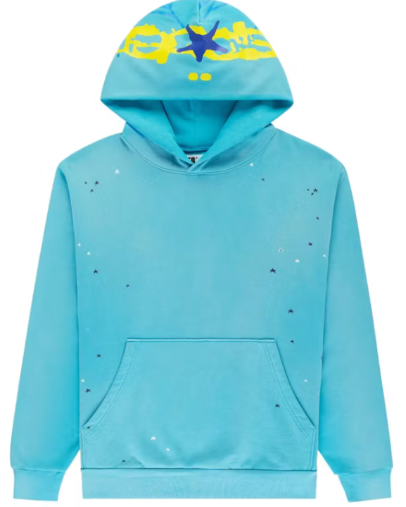 Sp5der Heavy Web Hoodie Cyan