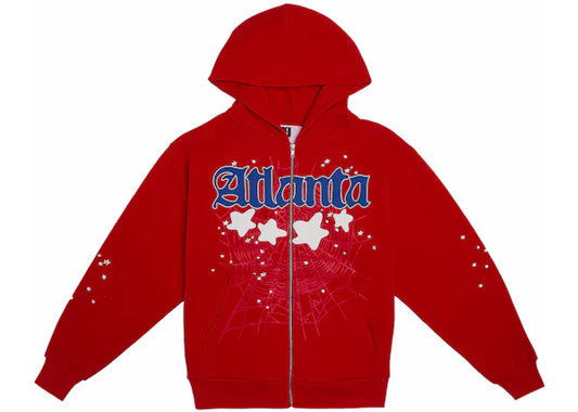 Sp5der Atlanta Zip Up Hoodie Red