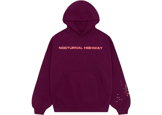 Sp5der Nocturnal Highway Hoodie Burgundy