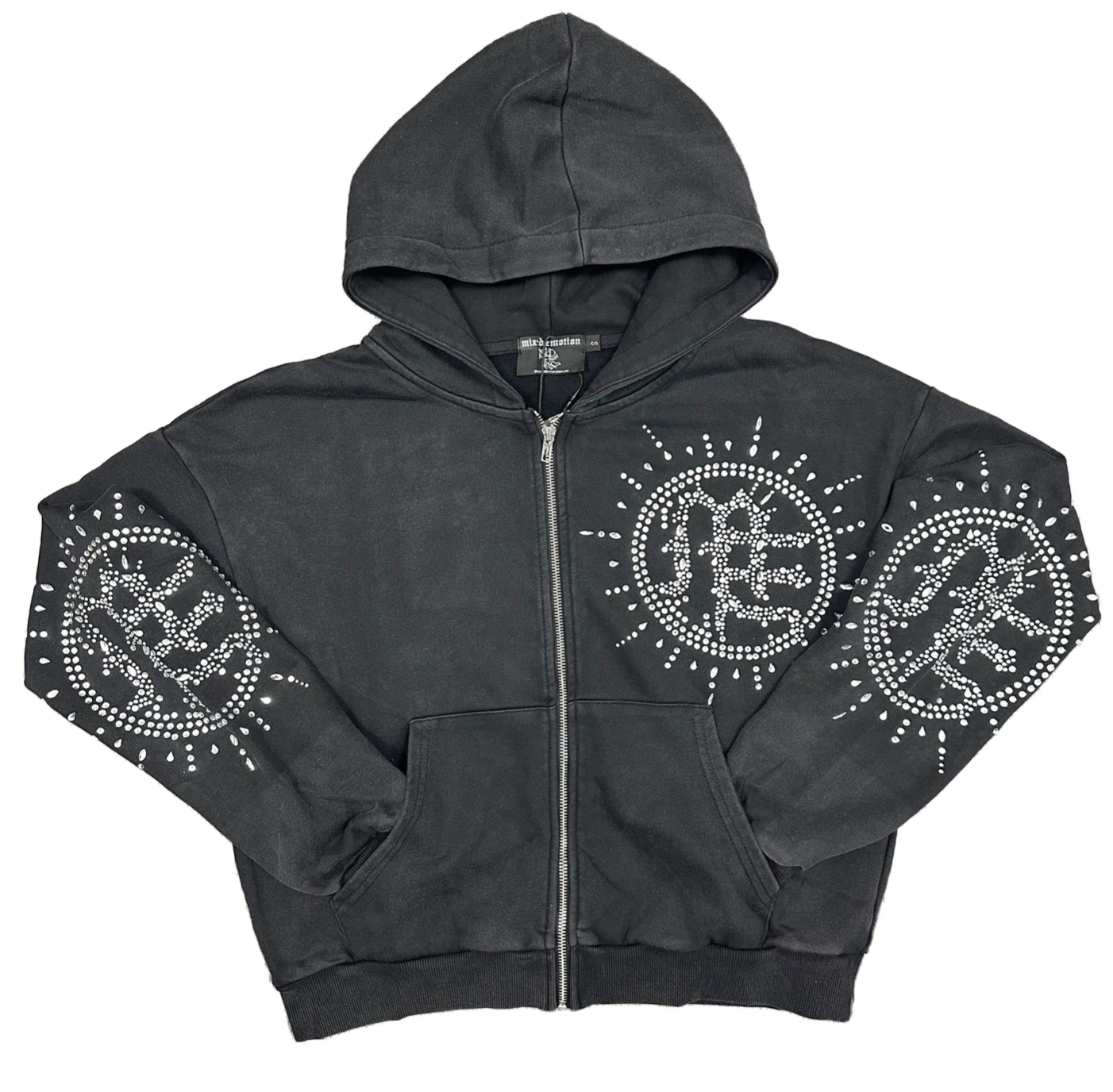 MIXED EMOTION Eclipse’ Grey Acid Wash Rhinestone Hoodie