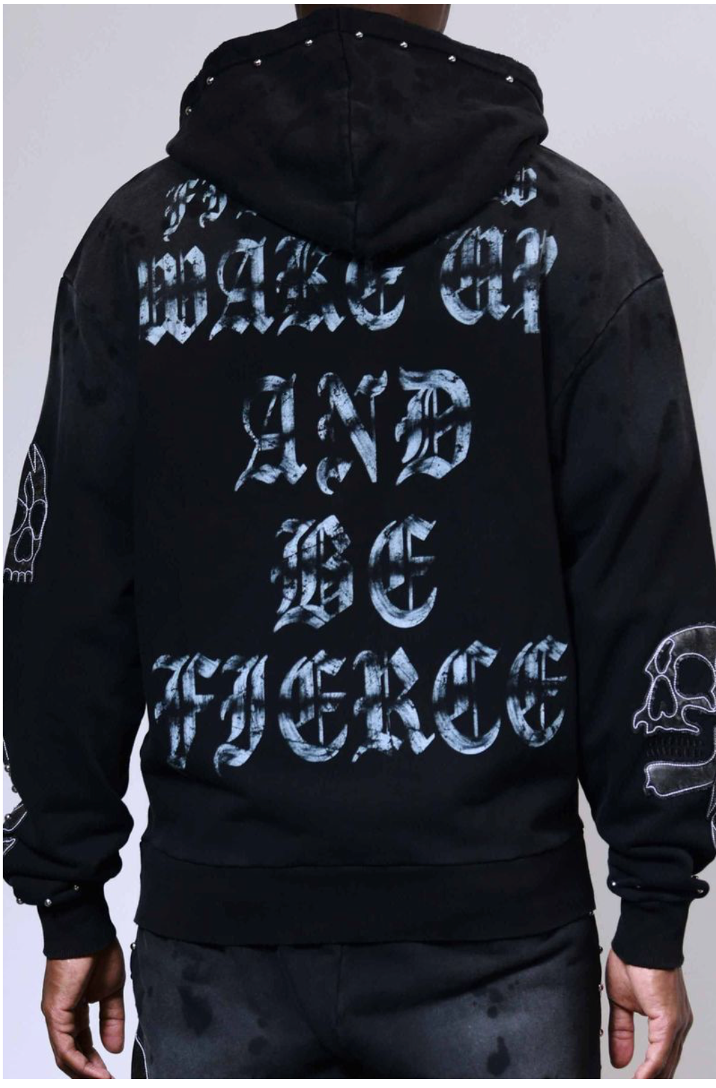 first row WAKE UP AND BE FIERCE APPLIQUE FULL ZIP HOODIE