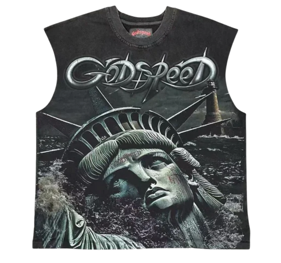 GODSPEED NEW YORK SUNKEN LIBERTY 2 SLEEVELESS TEE "BLACK WASH"